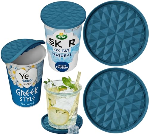 Wingcases Mehrweg Silikon große JoghurtDeckel 500g(2er-Set, Dunkelblau) Reversibel zu Untersetzern, Organizer Küche Behalterdeckel passt für Joghurt, Joghurtbecher, Untersetzer für Gläser