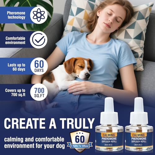Piuess Pheromone Hund 4 In 1 Kit Dog Diffuser Calming Beruhigender (2 Beruhigung Steckdose +2 Nachfüllflakon) Beruhigungsmittel Zur Reduktion Von äNgstlichem Verhalten Gewitter Feuerwerk Geschmacklos