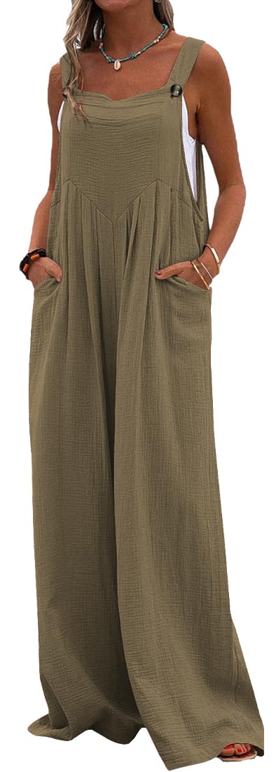 PADOLA Mujer Monos Holgado Boho Estilo con bolsillo Monos sin Mangas Pantalones Ancha Ligeros Vintage Silueta recta suelta Ropa de Playa Vacaciones Verano