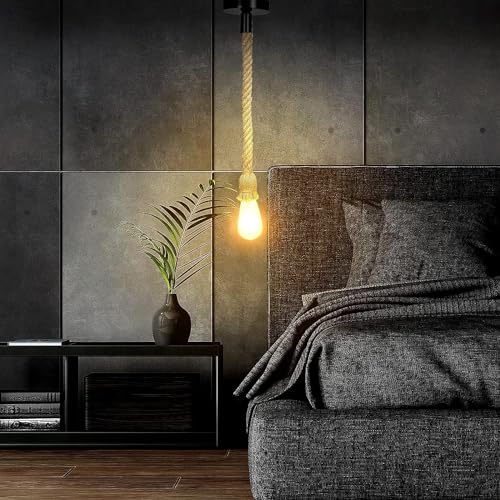 Image of Natural Jute Rope Hanging Pendant Light for Ceiling - Rustic Antique Decor, E-27 Holder, Blub not Included Pack of 2