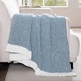 Exclusivo Mezcla Knit Throw Blanket, Ultra Soft and Warm Reversible Woven Blankets, Cozy Snuggly Throw for Couch Bed and Home Decor, Heather Blue, 50'x60'