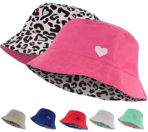 Kids Bucket Hat For Girls, Packable Fun & Cool Reversible Beach Sun Teen Toddler Bucket Hat (Pink/Leopard, 3-6 Years) #TOP16