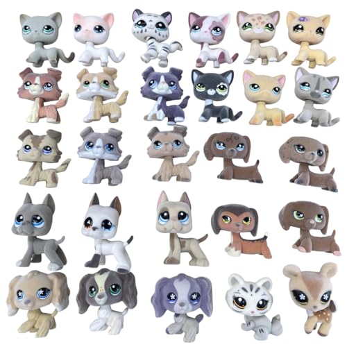 LPSCB 6PCS Custom-Made Flocked Old Pet Shop Toys Set Fuzzy Animal Figure Pack Short Hair Cat Dog Collie Dachshund Great dane Cocker Spaniel Lot with Neck Repair Accessories*Randomly Selected*