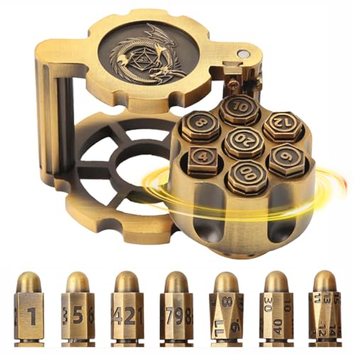 Metal Polyhedral Bullet Dice Set, Metal Bullet Shape Dice Spinning Revolver Cylinder Dice, Rotating Fingertip Stress Relief Polyhedral Dice Set for Zombiecide Tabletop Games