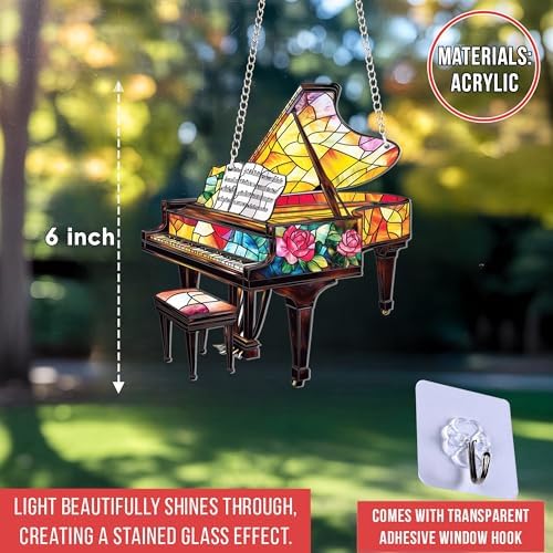 Piano Stained Glass Style Suncatcher- 6 Inch Acrylic Window Hanging- Colorful Piano Light Catcher Decor for Home Or Music Room- 2D Flat Ornament Gift for Friends & Music Lovers image 5