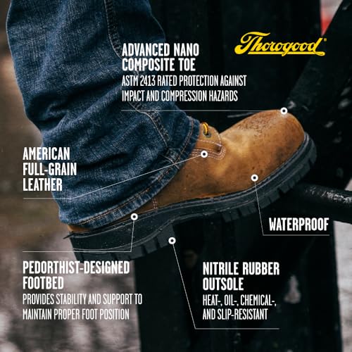 Thorogood 8” Waterproof Work Boots for Men - Nano Composite Toe - Genesis Series - Full-Grain Leather with Comfort Insoles and Slip-Resistant Outsoles4