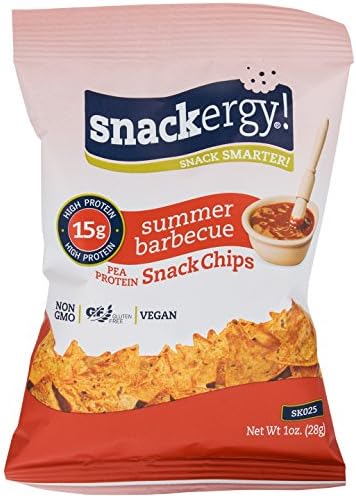 Snackergy Pea Protein Snack Chips / Low-Carb High Protein Chip - Summer Barbecue, 20 ct. Value Pack (Save 5%) - Low Carb, Vegan, Gluten Free, Kosher, Cholesterol Free, Soy Free