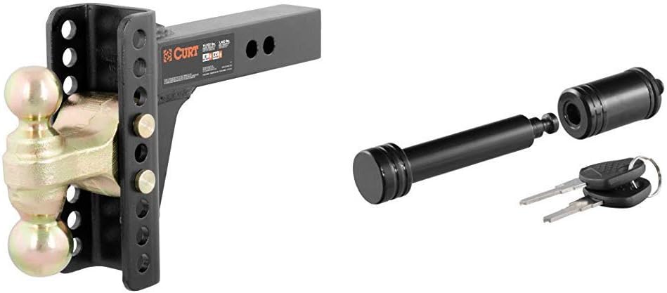 CURT 45900 Adjustable Trailer Hitch Ball Mount, 2-Inch Receiver, 6-Inch Drop, 5-1/4-Inch Rise + 23518 Black Trailer Hitch Lock 5/8-Inch Pin Diameter Fits 2-Inch Receiver : Automotive