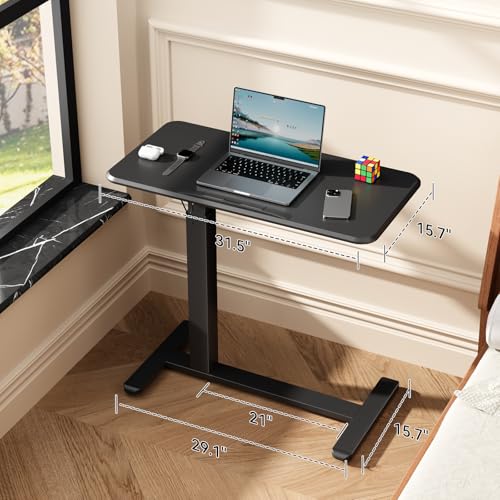Image of Mobile Standing Desk, Height Adjustable Left /Right Overbed Bedside Table, 90 Tiltable Portable Laptop Desk with Wheels, Foldable Computer Cart for Hospital Home Use, Black