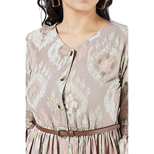 Image of Haute Curry by Shoppers Stop V Neck Cotton Slub Regular Womens Dress