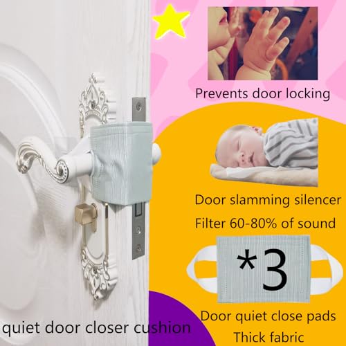 Image of Baby Proof Door Silencer & Cloth Latch Cover, Quiet Close Anti-Slam Pads to Prevent Slamming and Accidental Locking, for Nursery and Toddler Safety (3, Natural Teal, 4.1 * 3.1 inches)