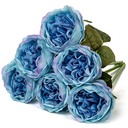 6PCS Roses Artificielles, Bouquet de Fleurs Artificielles 30cm Un Cadeau Parfait pour Une fête, Un Mariage, la décoration intérieure (Bleu) Cover