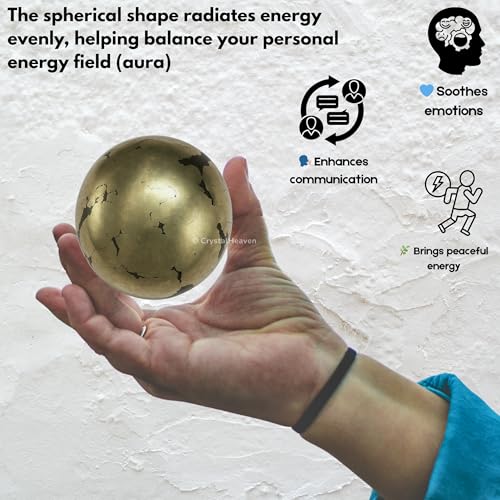Image of Certified Crystal Pyrite Ball for Meditation - Premium Crystal Vastu Items for Home and Feng Shui Items for Good Luck - Ideal for Pooja Supplies and Spiritual Practices (2 inch Inch)