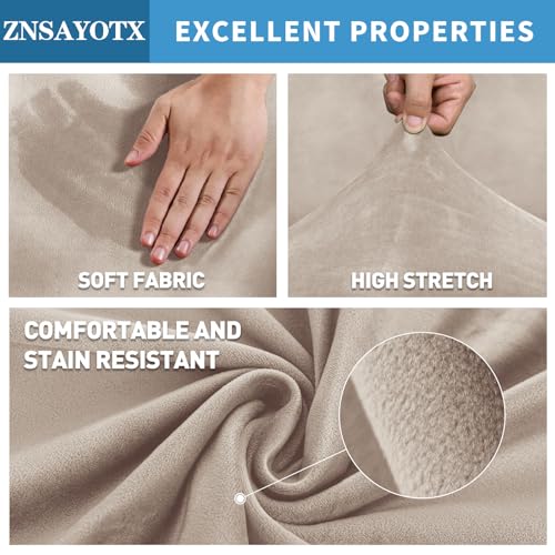Image of ZNSAYOTX 2026 Velvet Oversized Recliner Cover 3-Piece, Luxury Plush Recliner Chair Covers with Elastic Band & Ties Stay in Place, Stretch Reclining Slipcover for Lazy Boy Soft Washable (Khaki)