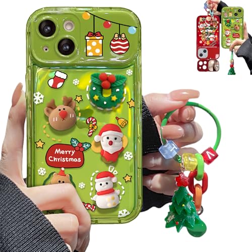 Christmas Tree Pendant Flip Mirror Case Cover for iPhone 17/16/15/14/13/12 Pro Max Plus Series, Christmas Phone Case with Built-