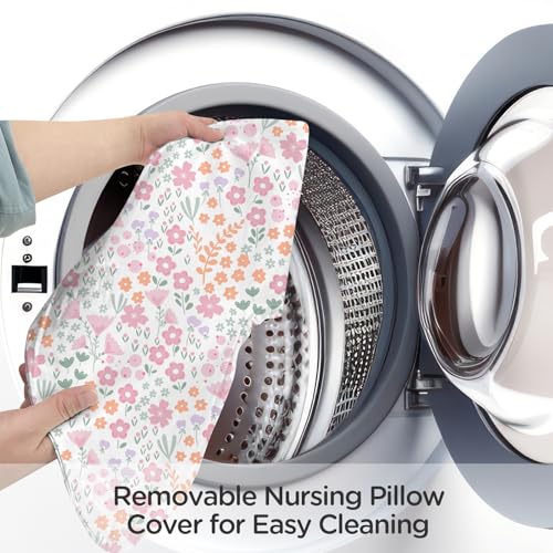 Image of Little Grape Land Nursing Pillow for Breastfeeding, Ergonomic Feeding Pillow with Removable Cover, Baby Feeding Pillow with Hidden Zipper Guard and Supportive Breathable Filling, Floral, Original