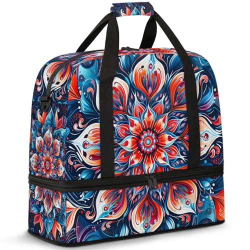 Large Weekender Overnight Bags Ethnic Colorful Mandala Travel Duffel Bag for Women Men Gym Bag With Shoe Compartment Foldie Travel Tote Bag Carry On Personal Item Bag for Travel Gym Sports