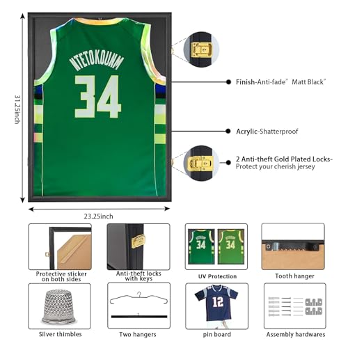 Image of IHEIPYE Jersey Frame Display Case 4 Pack - Large Sport Jersey Shadow Box with UV Protection Acrylic for Baseball, Basketball, Football, Soccer, Hockey, Shirt and Uniform
