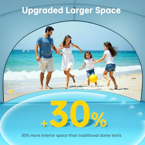 Image of Raynesys Beach Tent Sun Shelter for Sand Camping, 1-4 Person, Light Blue | Beach Shade Tent with UPF50+ UV Protection, Portable Sun Shelter, Shade Tents with 2 Zippered Doors