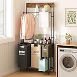 Wisdom Star Cesta para Ropa Sucia Plegable con Perchero Colgador de Ropa y 4 Compartimentos, 120L Organizador Bote Mueble...