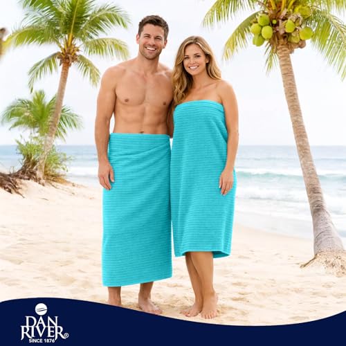 Image of DAN RIVER Pack of 2 Bath Sheet 35x70 Inches, Ribbed Jumbo Bath Sheets for Adults, Thick and Absorbent Large Towels - Aqua