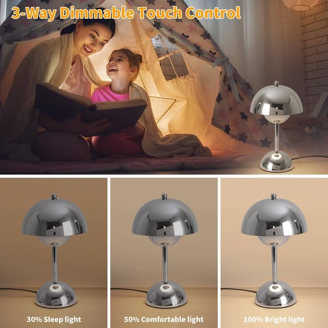 Miniatura 2 de Lámpara de mesa con control táctil para dormitorio, lámparas de noche regulables de 3 vías con cable, pequeña luz cálida para sala de estar,