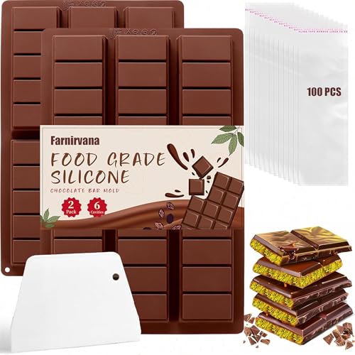 Lot de 2 Moules à Chocolat en Silicone - 6 Cavités, Tablette Dubai, pour Pépites, Fondant, Gelée - Antiadhésif (B)