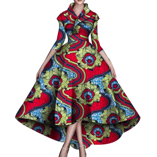 Image of African Dresses for Women A-line Floor-Length Dress Traditional Ankara Kente Print Evening Dress