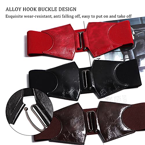Leather Women's Wide Elastic Waist Belt with Alloy Hook Buckle - Stretchy Cinch Belt for Dress Shirts & Overcoat4