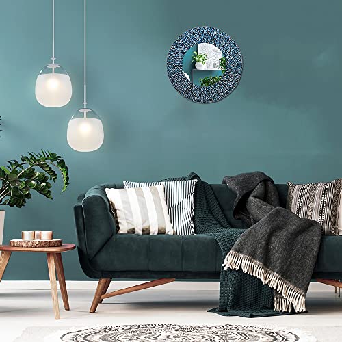 Decorshore 24 Inch Round Mosaic Wall Mirror, Decorative Bathroom Mirror, Wall Mounted Accent Decor In Teal And Black, Glass Mosaic Decor Wall Mirror #TOP4