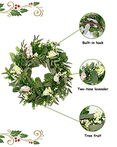 Ddhs 18 Inch Artificial Eucalyptus Wreath，Spring Wreaths For Front Door Green Leaf With Boxwood Berries For All Seasons Window Farmhouse Greenery Wreath For Spring/Summer Home Decor #TOP2