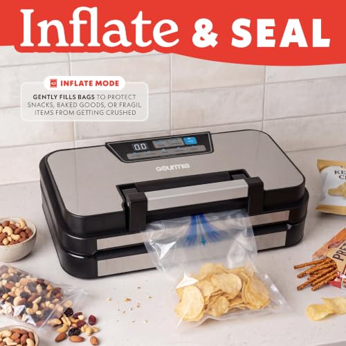 Image of Gourmia Vacuum Sealer - 10-in-1 Food Sealer with Inflate Function, Built-In Cutter & Roll Storage, Inflate, Seal, Dry /Moist Modes, Gentle & Normal Pressure, BPA-Free Bags