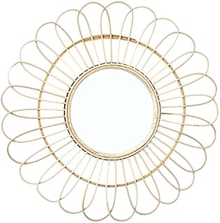 Carousel Home and Gifts 50cm Wicker Rattan Decorative Hanging Bamboo Glass Mirror - Sun Design