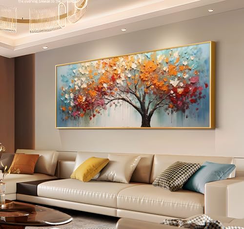 Hand-Painted Tree of Life Oil Painting on Canvas for Living Room,Frame Colorful Tree Wall Art for Bedroom,Large 3D Artwork Thick Textured Wall Decor for Office Home Decor 24x56 inches - Image 6