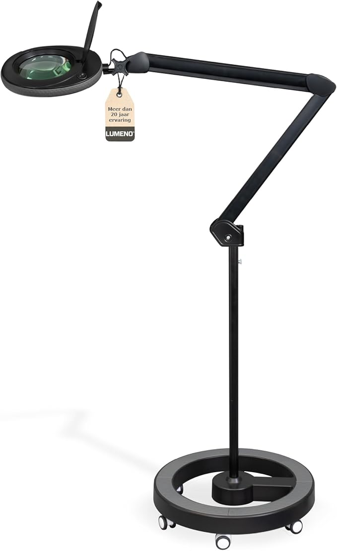 Lumeno Lumeno LED magnifying lamp 7213SW with 127 mm glass lens, work light, cosmetic lamp, suitable for cosmetics, hobbyists, reading aid, 3 diopters black with roll stand