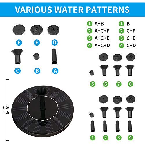 Solar Bird Bath Fountain Pump, Upgraded Solar Fountain Pump with 4 Nozzle, Free Standing Floating Fountain Pump for Bird Bath,Fish Tank,Pond Garden Decoration, Outdoors, Garden, Pool - Thumbnail 7