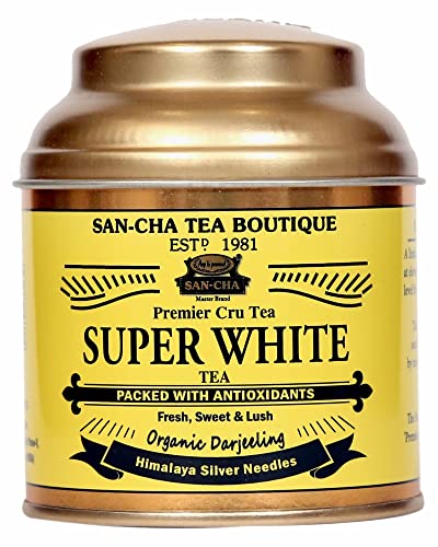 Image of Sancha Tea Boutique, Super White Tea, 25g Silver Needle White Tea Buds, Rare Loose Leaf White Tea from Darjeeling, Himalayan Harvest