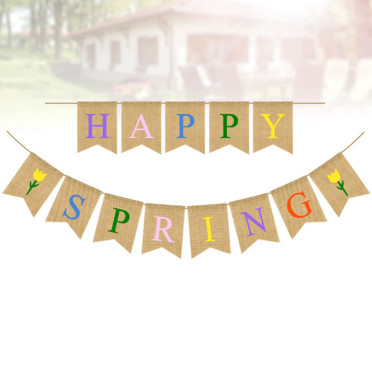 FOYTOKI Flower Banner for Spring Party Linen Bunting Letter Printing Vibrant Flag for Decor Party Supplies