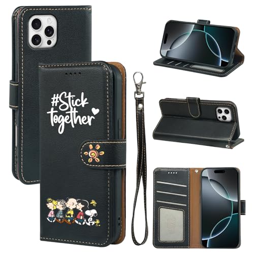 TactliTec For iPhone15Pro ケース 手帳型 財布型 かわいい おしゃれ スヌーピー キャラクター カードポケット付き スマホケース 韓国 アニメ ファッション アイフォン 15Pro カバー マグネット式 スタンド機能 iPhone