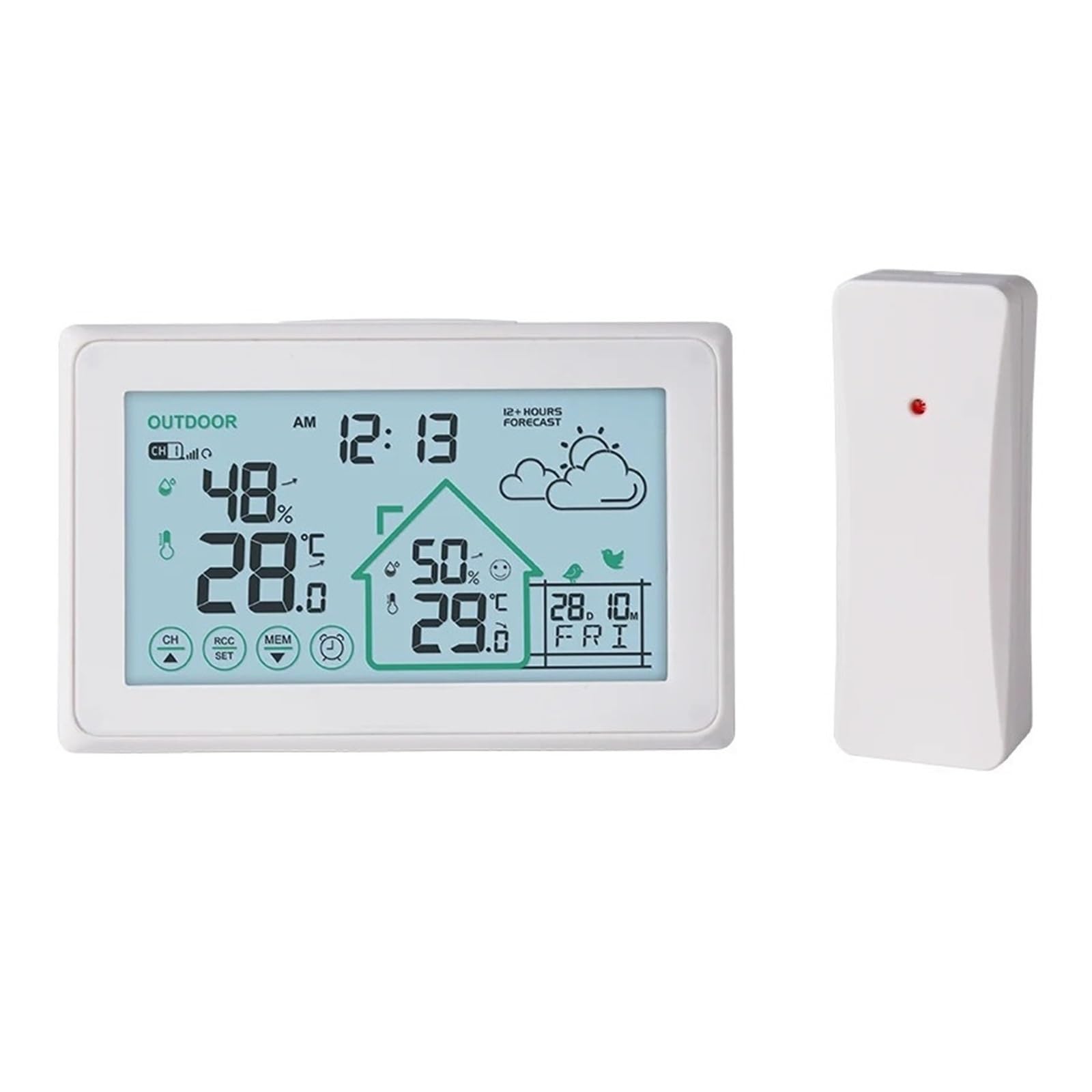 Bezprzewodowa stacja pogodowa dotykowy LCD cyfrowy zegar ścienny DCF In/Outdoor termometr higrometr Trend Comfort Forecast Sensor