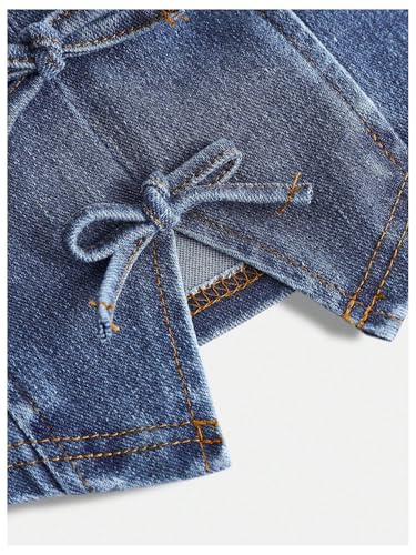 Verdusa Girl's Y2K Bow Denim Halter Top Backless Sleeveless Asymmetrical Crop Tops3