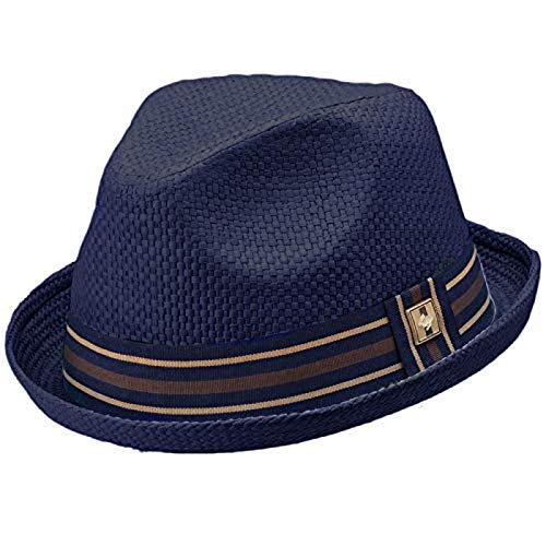 Peter Grimm Men's Standard Depp Natural Straw Fedora, Navy, XX-Large
