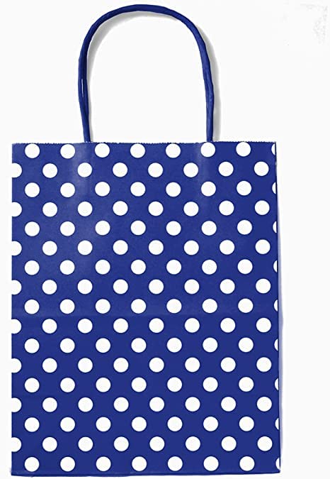 Image of RanGit Bhumi 24 pcs Color Paper Bags with Polka Dots - Party Favor Goodie Candy Gift Kraft Paper Bags with Handles for birthday, wedding, engagement party and other festivals (9 inchx4 inchx11.3 inch, Blue)