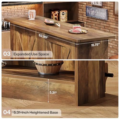 Tribesigns 160 CM Bar Table, 2-Tier Bar Cabinet Height Pub Table with Footrest, Modern Coffee Cabinet for Home Kitchen, Large Home Unit Liquor Furniture, Bistro, Dining Room, Living Room, Brown