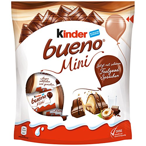Ferrero Kinder Bueno Mini Snacks Schokolade Waffel gefüllt mit Milch und Haselnüssen bedeckt mit Milchschokolade 108g Beutel mit mindestens 18 Stück