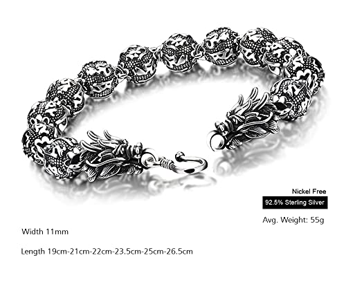 925 Sterling Silver Carved Mantra Bead Dragon Chain Lucky Wealthy Amulet Bracelet for Mens (Silver Black Two-Tone Polished)2
