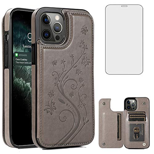 Protection verre iPhone 12 Pro Max avec étui portefeuille cuir et porte-cartes - Asuwish