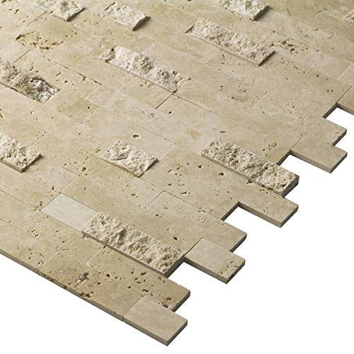 Peel And Stick Classic Linear Brown Travertine Mosaic Tile Kitchen Backsplash Bathroom Mto0217 #TOP1