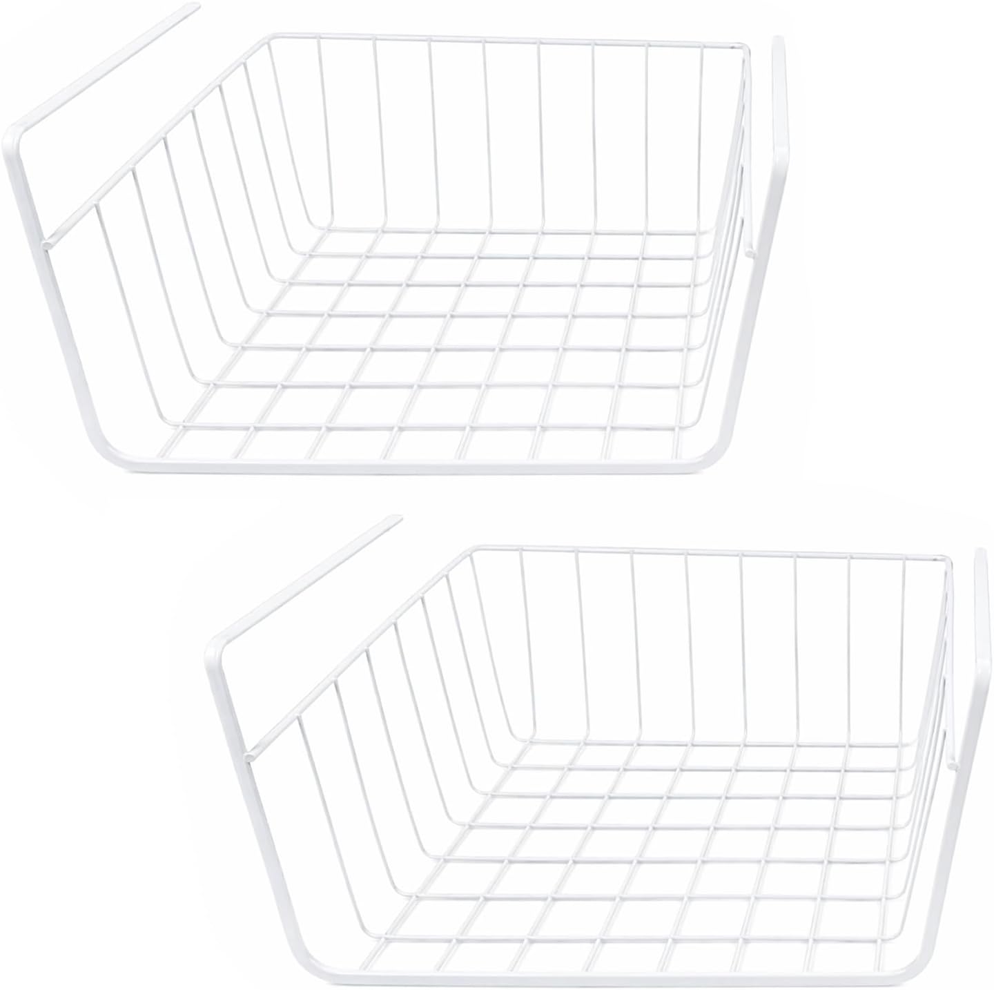 Naapesi Pack of 2 Under Shelf Storage Basket, Metal Wire Storage Basket Organiser, Hanging Basket Shelf Under Cabinet Basket Organiser Shelf Hanging Basket for Kitchen, Office, Pantry, Bathroom