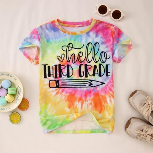 Image of KEKEMI Kid Girls First Day of School Shirt Hello Kindergarten First /Second /Third Grade Tshirt Back to School Tees Tops 4-10Y